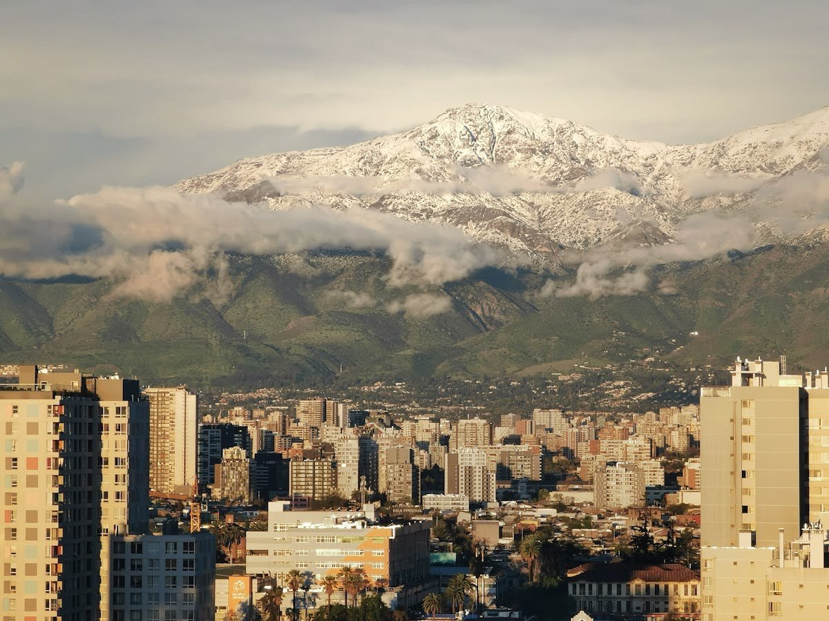 View of Santiago Chile skyline with the Andes Mountains in the background