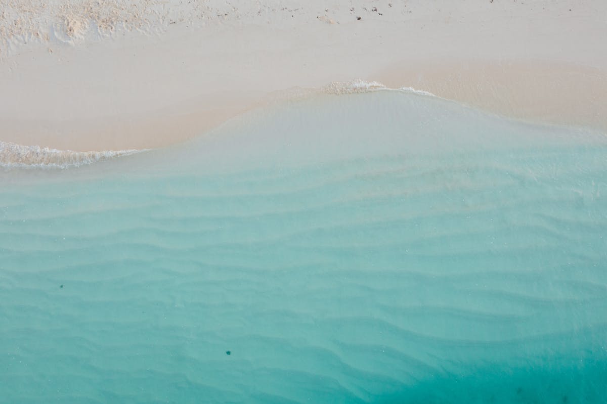 Turquoise clear water meeting white sand at a pristine beach
