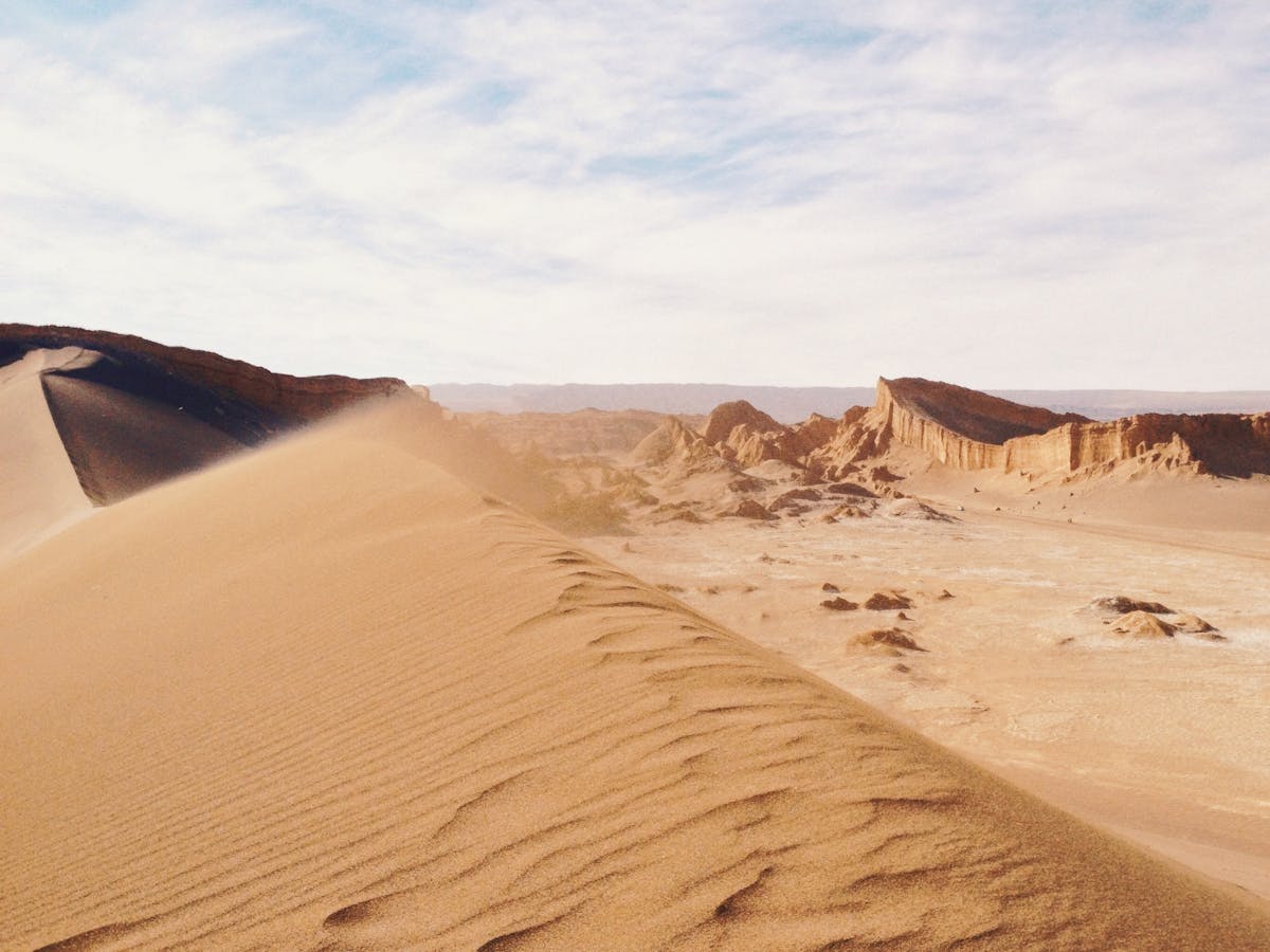 Vast desert landscape of northern Chile under clear blue skies