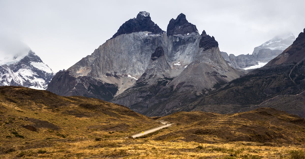 Dramatic granite peaks of Torres del Paine rising above the steppe