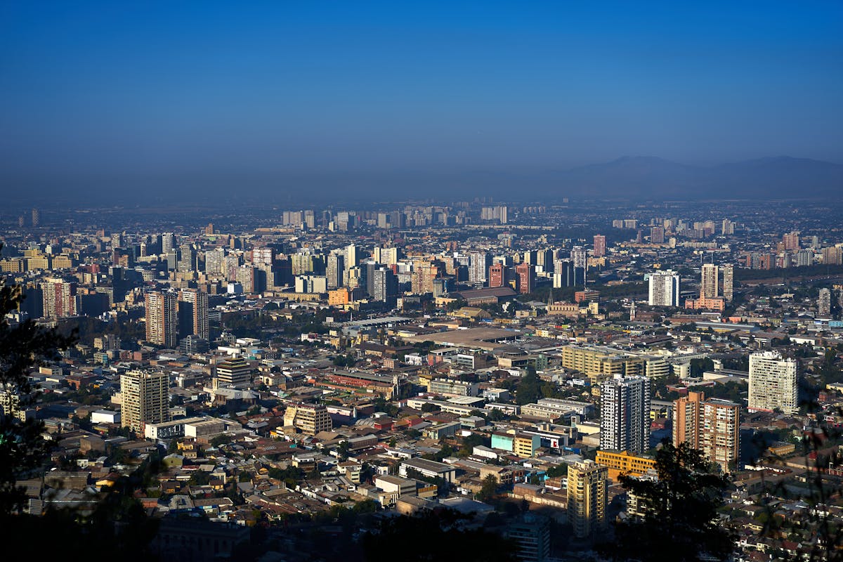 Panoramic view of Santiago Chile showing modern buildings and urban landscape