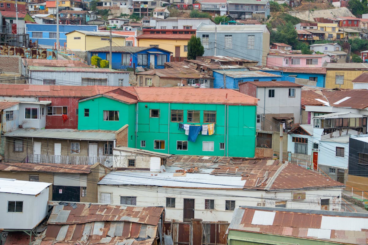 Colorful residential rooftops and architecture in Valparaiso Chile