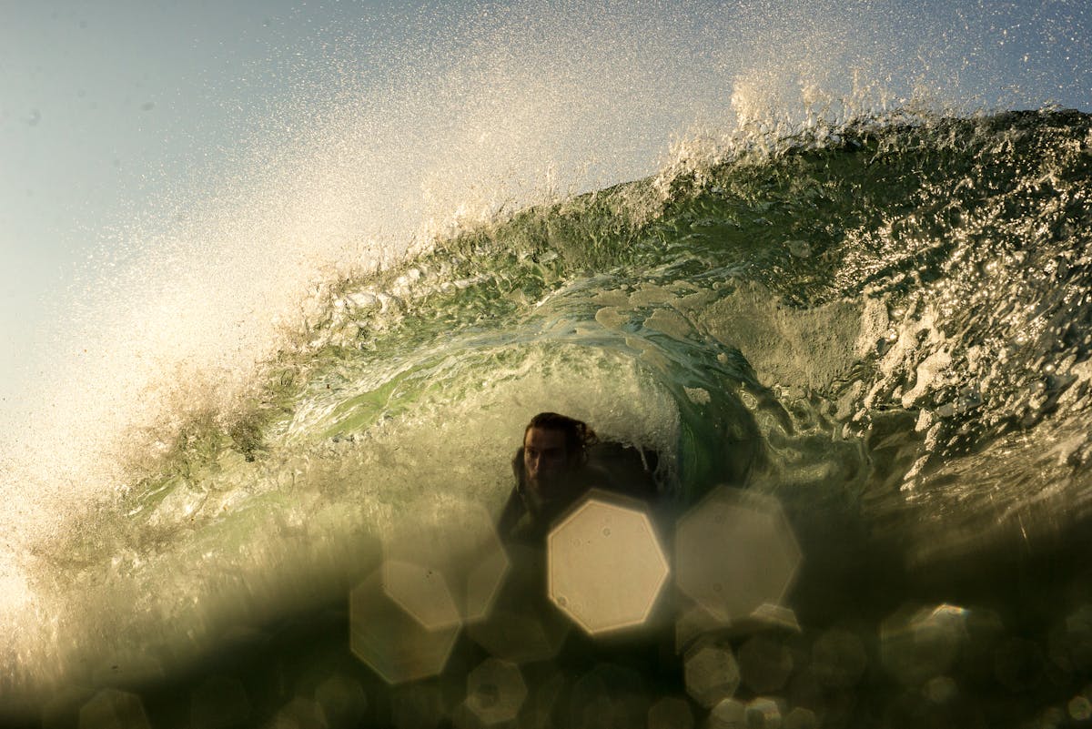 Surfer riding a powerful wave at Yerbas Buenas on the Chilean coast