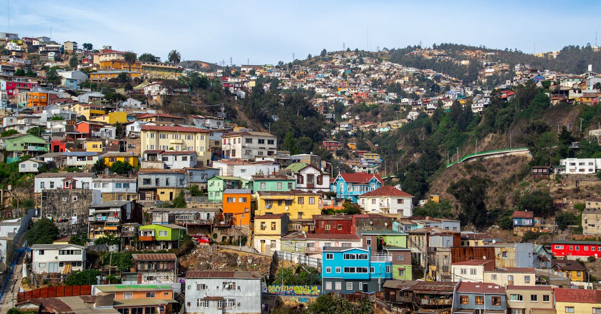 Colorful buildings and steep streets in a residential area of Valparaiso
