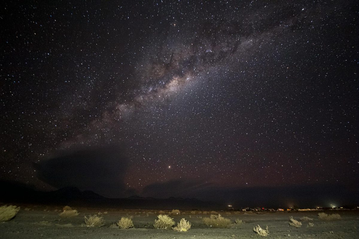 Breathtaking view of the Milky Way over the desert landscape in San Pedro de Atacama.